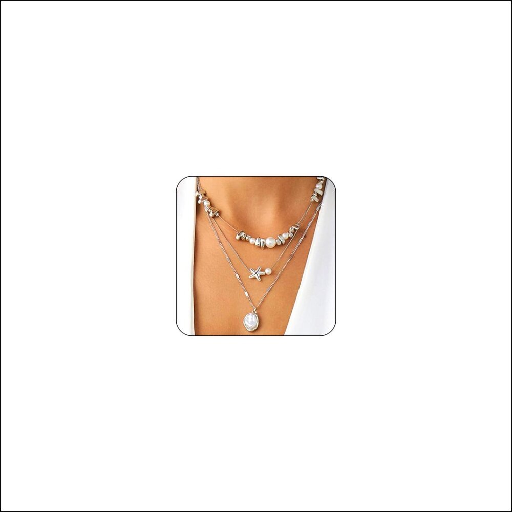 Layered Starfish Pearl Necklace Adjustable Lengths Zinc Metal Lobster Clasp